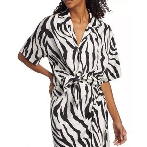 $378 Ronny Kobo Chico Zebra Relaxed Short Sleeve Collared Shirt Black White S